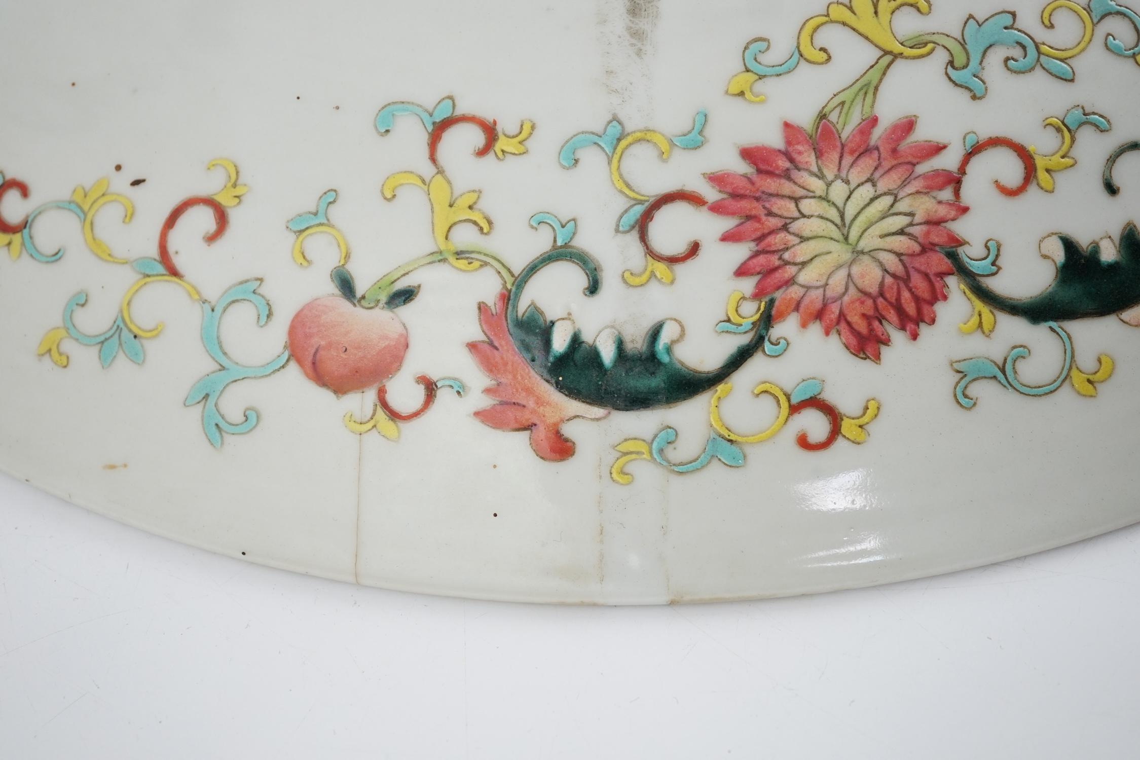 A Chinese yellow ground ‘dragon’ dish, late 19th century, minor damage